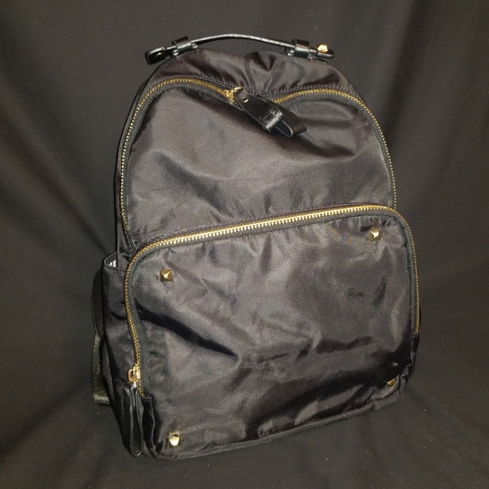 Black Nylon Backpack with Gold Zipper and Studs